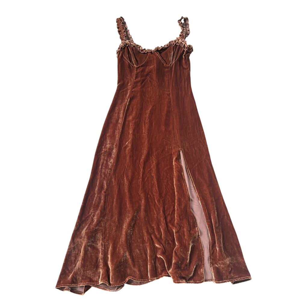 Reformation Pyrenees Dress Toffee Velvet Midi Dress